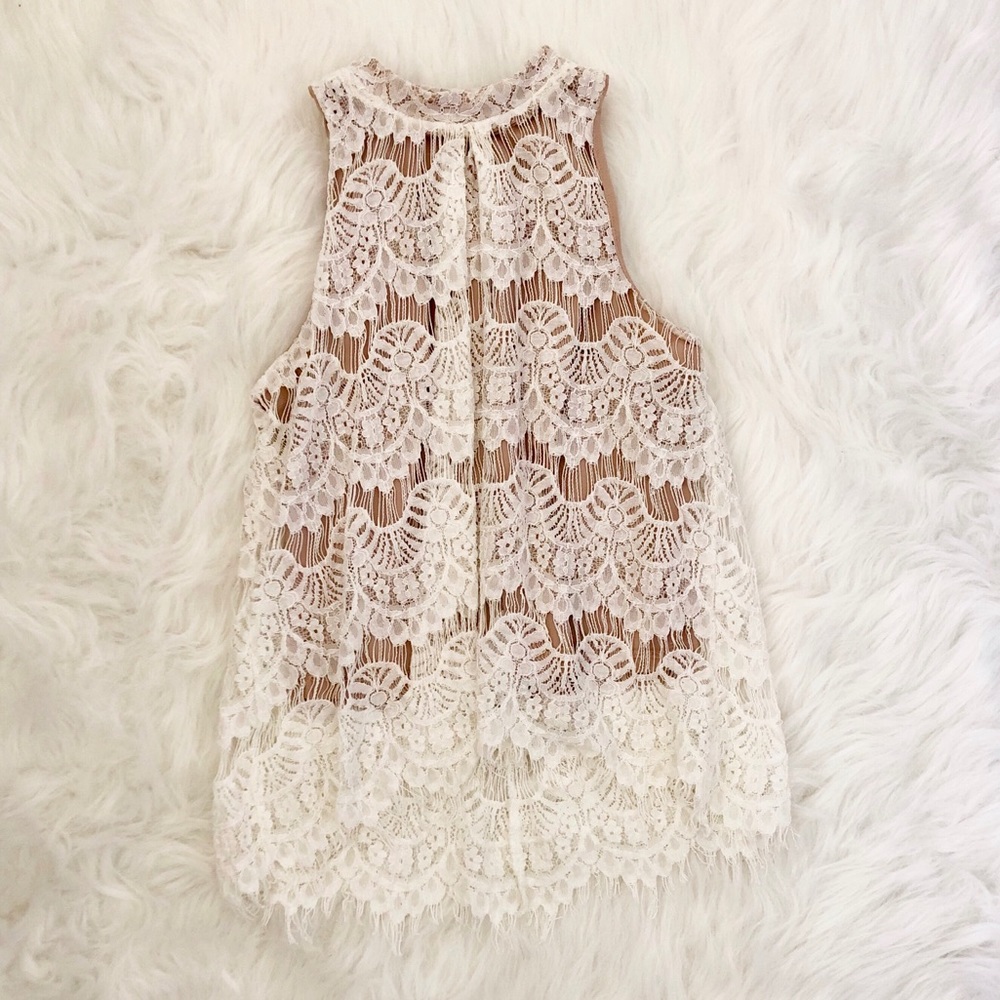 Lace Overlay Sleeveless Top